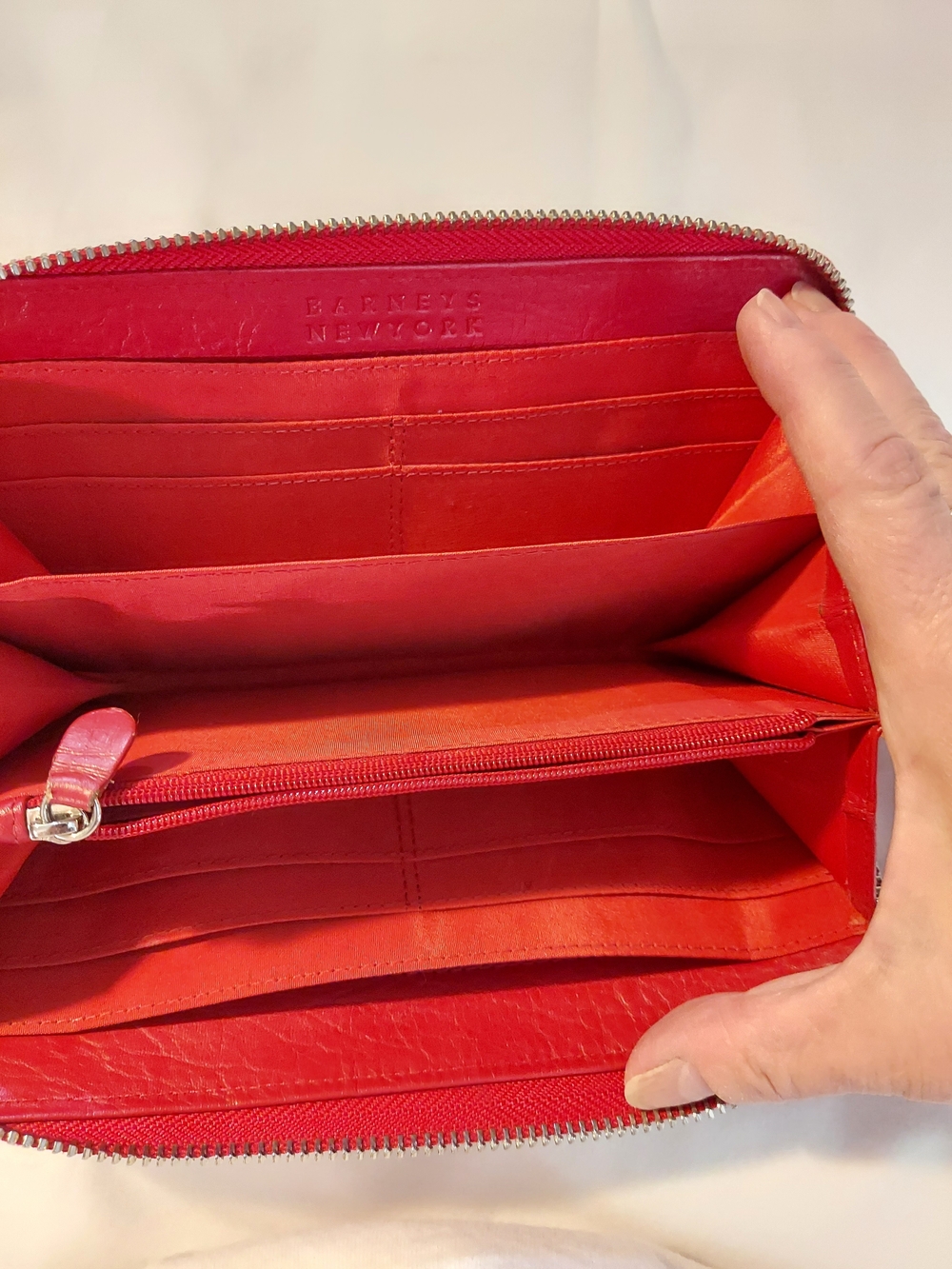 Barneys New York Vibrant Red Pebbled Leather Zip Around Wallet - Picture 4 of 9